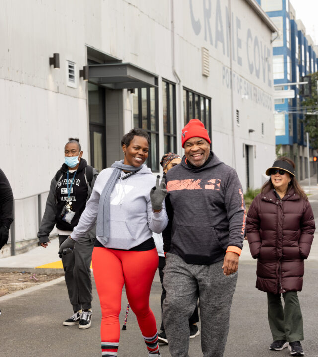 Happy community members on a walk